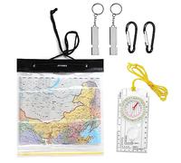 Omevett Set of 6 Waterproof Map Case Bag with Compass Hiking, Map Cases Waterproof Hiking with Pocket Compass, Compass Orienteering Boy Scout and Emergency Whistle, for Hiking and Survival, Black