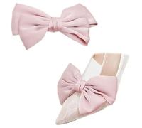 OMEVU 2pcs Satin Bow Shoe Clips Solid Color Dots Shoe Clips Wedding Party Shoes Decoration for Bag Clothing Hair Accessories