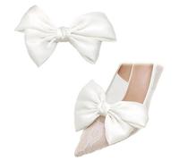 OMEVU 2pcs Satin Bow Shoe Clips Solid Color Dots Shoe Clips Wedding Party Shoes Decoration for Bag Clothing Hair Accessories