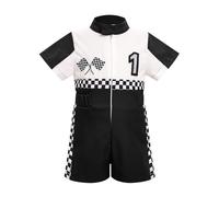 OMEWEE Baby Girl Boy Race Driver Bodysuit Short Sleeve 1st 2nd Birthday Outfits Kids Boys Checkered Racer Romper Cake Smash Zipper Jumpsuit Photo Shoot Black-one 9-12 Months