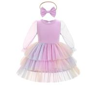 OMEWEE Baby Girl Valentines Day Dress Long Mesh Sleeve Party Dress with Headband Heart Strawberry Print Valentines Dress Valentine's Day Princess Ruffle Dress Photograph Purple-Stars 18-24 Months
