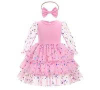 OMEWEE Baby Girl Valentines Day Dress Long Mesh Sleeve Party Dress with Headband Heart Strawberry Print Valentines Dress Valentine's Day Princess Ruffle Dress Photograph Pink-Butterfly 12-18 Months