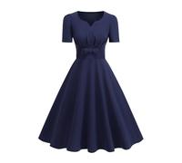 OMEWEE Formal Dresses for Women Short Sleeve V-Neck Cocktail Tea Party Dress Elegant Prom Evening Dress for Wedding Guest Navy XL