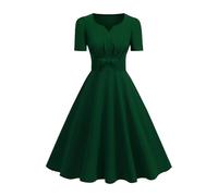 OMEWEE Formal Dresses for Women Short Sleeve V-Neck Cocktail Tea Party Dress Elegant Prom Evening Dress for Wedding Guest Dark Green XL
