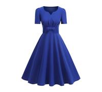 OMEWEE Formal Dresses for Women Short Sleeve V-Neck Cocktail Tea Party Dress Elegant Prom Evening Dress for Wedding Guest Royal Blue S
