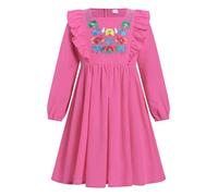 OMEWEE Girl Mexican Dress Floral Embroidery Ruffle Casual Dress A-line Traditional Folk Dress Cinco De Mayo Long Sleeve Princess Dress Square Neck Birthday Dress Party Rose Red 6-7 Years