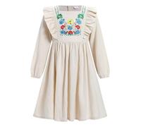 OMEWEE Girl Mexican Dress Floral Embroidery Ruffle Casual Dress A-line Traditional Folk Dress Cinco De Mayo Long Sleeve Princess Dress Square Neck Birthday Dress Party Apricot 5-6 Years