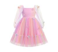 OMEWEE Girls Princess Dress Mesh Puff Long Sleeve Sequin Tulle Butterfly Birthday Pageant Formal Tea Party Dresses 2-8 Years 02 Pink 8-9y