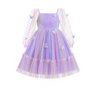 OMEWEE Girls Princess Dress Mesh Puff Long Sleeve Sequin Tulle Butterfly Birthday Pageant Formal Tea Party Dresses 2-8 Years 01 Purple 5-6Y