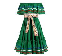 OMEWEE Kids Girls Cinco De Mayo Fiesta Traditional Mexican Dress with Belt Trajes de Indios Mexicanos Sleeveless Ruffle Drape Dress Mexican Cultural Fiesta Party Dresses Green
