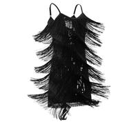 OMEWEE Kids Girls Sparkly Tassels Latin Dress Sleeveless Spaghetti Strap Sequin Fringe Dresses Ballroom Party Cha Cha Jazz Ballet Dance Dress Performance Costume Shiny Dancewear Black 10-11 Years