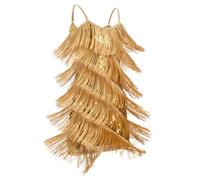 OMEWEE Kids Girls Sparkly Tassels Latin Dress Sleeveless Spaghetti Strap Sequin Fringe Dresses Ballroom Party Cha Cha Jazz Ballet Dance Dress Performance Costume Shiny Dancewear Gold 10-11 Years