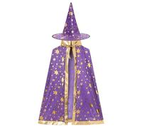 OMEWEE Wizard Cape Kids Witch Cloak with Hat Halloween Child Fancy Dress Child Dress Up Accessories for Witch Cosplay Costumes Purple F