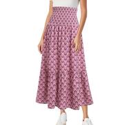 OMEWEE Women Floral Print Skirts Boho Flowy Elastic High Waist Maxi Skirts for Women 2 in 1 Vintage Maxi Skirt Summer Long Dresses Elegant A-Line Beach Skirt 03-Purple M
