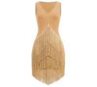 OMEWEE Women Latin Dance Dress 1920s Gatsby Sleeveless Glittery Rhinestone Tassel Flapper Cocktail Party Dresses Layered Fringe Sparkly Tango Samba Rumba Ballroom Costume Gold Medium