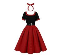 OMEWEE Womens 50s Dresses Polka Dots 1950s Vintage Cocktail Party Evening Dress A Line Swing Modest Homecoming Dresses 50s Fancy Dress for Women Red L