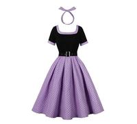 OMEWEE Womens 50s Dresses Polka Dots 1950s Vintage Cocktail Party Evening Dress A Line Swing Modest Homecoming Dresses 50s Fancy Dress for Women Purple XXL
