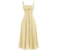 OMEWEE Women's Spring Summer Boho Sundress Square Neck Floral Corset Dress Spaghetti Strap Ruched Flowy Slit Bustier Midi Dresses for Women Going Out A Line Casual Beach Long Dress Yellow M