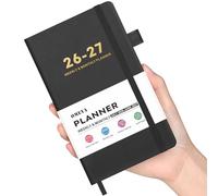 OMEYA 2026-2027 Pocket Calendar Planner: Weekly & Monthly Academic Planner 6.35 × 3.8 in, July 2026 - June 2027, Black PU Leather Cover, 100gsm Paper, Tabs - Small Planner for On-the-Go Planning