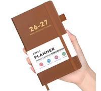 OMEYA 2026-2027 Pocket Calendar Planner: Weekly & Monthly Academic Planner 6.35 × 3.8 in, July 2026 - June 2027, Brown PU Leather Cover, 100gsm Paper, Tabs - Small Planner for On-the-Go Planning
