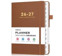 OMEYA 2026-2027 Weekly & Monthly Planner: A5 Brown Leather Business Planner for Work, July 2026 - June 2027, 100gsm Thick Paper, Durable Stitched Binding, Tabs, Pen Loop, Pocket - Professional Planner