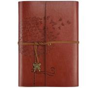 OMEYA Leather Journal Notebook, travel journals for women, refillable butterfly notebook lined personal diary writing notebook gifts A5 16.5 x 23.4cm (Red-brown)