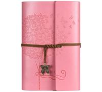 OMEYA Leather Journal Notebook, travel journals for women, refillable butterfly notebook lined personal diary writing notebook gifts A6 12.9 x 18.5cm (Pink)