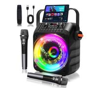 Omeyo Karaoke Machine with 2 Wireless Microphones - 60W Power 6.5"subwoofer 2 Mics with 1200mAh Bechargeable Battery, Speaker with PA System, Supports TWS/FM/AUX/USB/TF/REC for Party, Birthday(Orange)