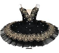 Omfpafeu Professional Ballet Tutu Dress for Girls Swan Lake Pancake Competition Dress Ballerina Party Dance Costumes Ballet Costumes,Black,170