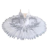 Omfpafeu Professional Tutu Child Swan Lake Stage Competition Costumes Kids Pancake Ballerina Dress Ballet,White,140