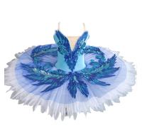 Omfpafeu Professional Tutu Child Swan Lake Stage Competition Costumes Kids Pancake Ballerina Dress Ballet,Blue,160