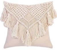 OMG Deals 2 Pcs Pillow Covers/Throw 18 x 18 Inches Macrame Cushion Case Woven Boho for Bed Sofa Couch Bench Car Home Decor Comfy Square Pillow Cases with Tassels