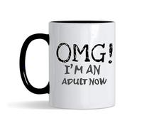 OMG! I'm an Adult Now, 21st Gift, 18th Gift, Funny Coffee for Him, for Her, Coloured Inside Coloured Handle Coffee, Tea Mug. (Black)