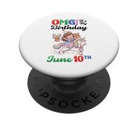 OMG Its My Birthday Born On June 10th Girl With Present Bear PopSockets Adhesive PopGrip
