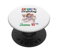 OMG Its My Birthday Born On June 11th Girl With Present Bear PopSockets Adhesive PopGrip