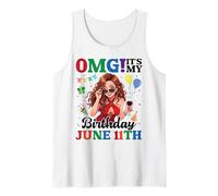OMG It's My Birthday On June 11th Happy Me Girl Wine Drinker Tank Top