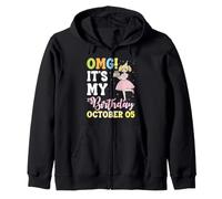 OMG It's My Birthday On October 05 Cute Girl With Presents Zip Hoodie