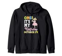 OMG It's My Birthday On October 24 Cute Girl With Presents Zip Hoodie
