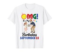 OMG It's My Birthday On September 03 Happy to Daddy Daughter Value Graphic T-Shirt, Men, White, L