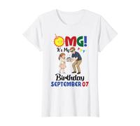 OMG It's My Birthday On September 07 Happy to Daddy Daughter Value Graphic T-Shirt, Women, White, S