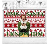 OMG, Santa I Know Him Banner 5x3ft Red Ugly Sweater Christmas Party Backdrop Buddy The Elf Banners Christmas Backdrops Vinyl Merry Christmas Santa Background for Door Decor