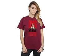 OMG Santa I Know Him Cotton Boyfriend T-Shirt Elf Burgundy S