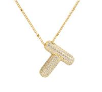 OMGAME Bubble Letter Necklace Gold for Women Charm Balloon Initial Pendant Necklace Cubic Zirconia Letter Necklace Teens Gift Jewelry, Brass, Cubic Zirconia
