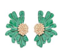 OMGAME Gold Statement Earrings for Women Floral Stud Earrings Black/White/Pink/Green Flower Earrings Oversized Daisy Earrings Large Floral Earrings Boho Jewelry, L, Zinc, No Gemstone