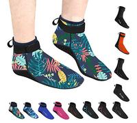 OMGear Water Socks Neoprene Socks Beach Booties Shoes 3mm Glued Blind Stitched Anti-Slip Wetsuit Boots Fin Swim Socks (3mm Low Cut/Leaf, M(Men 8-9,Women 9-10))