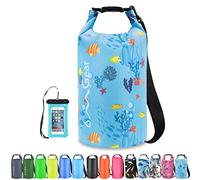 OMGear Waterproof Dry Bag Backpack Waterproof Phone Pouch 40L/30L/20L/10L/5L Floating Dry Sack for Kayaking Boating Sailing Canoeing Rafting Hiking Camping Outdoors Activities (blue fish, 10L)