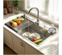 OMGMTSTORE 80 x 50 cm Large Stainless Steel Kitchen Sink with Soap Dispenser and Siphon, XL Kitchen Sink, Rectangular Worktop with 3 Tap Holes, Sink