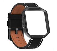 OMGOT Strap for Fitbit Charge 2 Straps Genuine Leather Leather Replacement Bracelet for Women Man Black