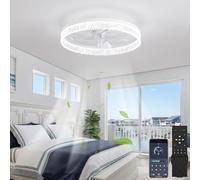 OMGPFR 50CM Modern Ceiling Fan with Light, LED Dimmabl Fan Lamp with Remote Control, 30W 3000lm Dimming Lighting Fixture for Living Room Bedroom Ceiling Lights, Mute 6 Speeds, Reversible, White A
