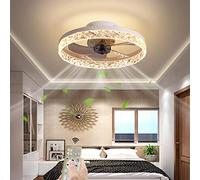 OMGPFR Mute Ceiling Fan with Light LED Lighting, Luxury Acrylic Ceiling Light, Dimmable with Remote Control, Modern Quiet Ceiling Fan Lamp for Living Room Bedroom Lights, Reversible Fan,White
